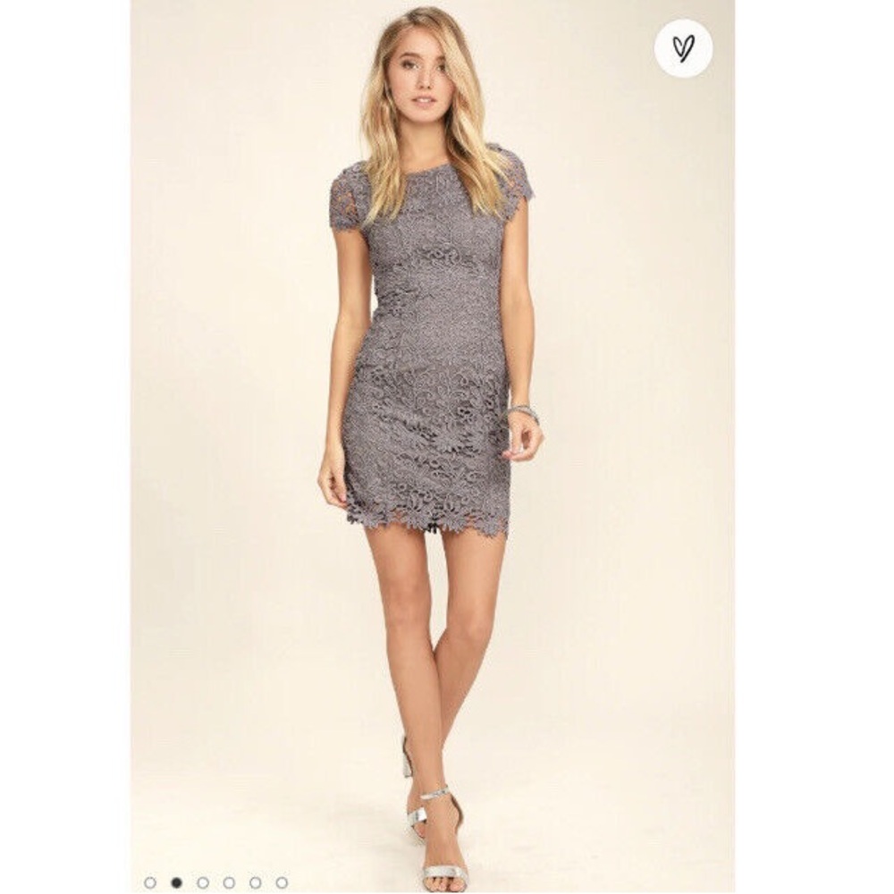 Lulu’s Hidden Talent Backless Grey Floral Lace Mini Dress, Women’s Size M